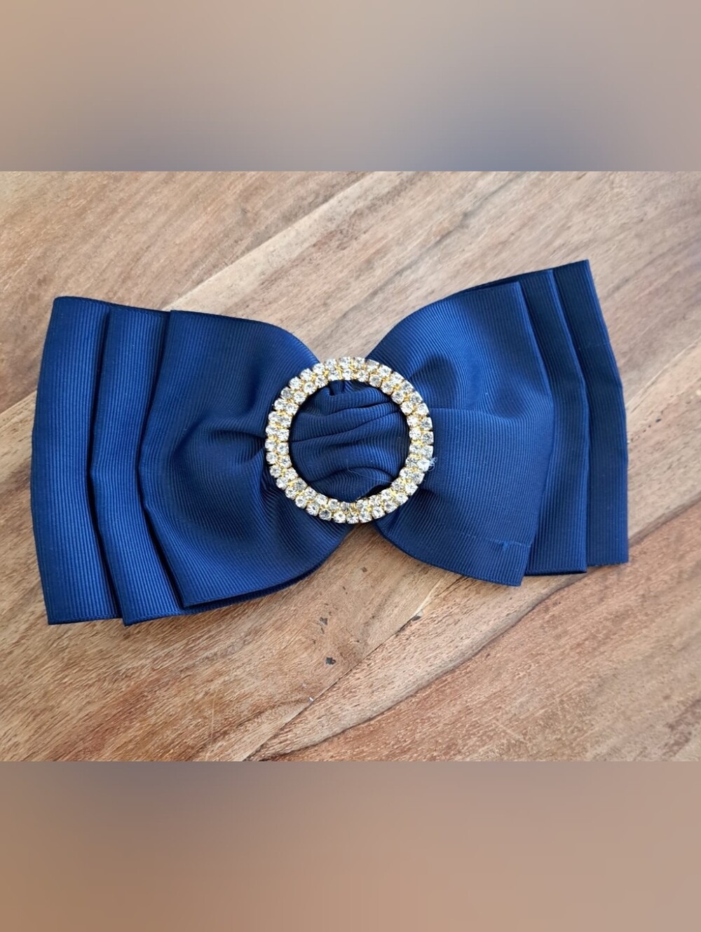 Navy Grosgrain Bow with Crystal Circle Accent